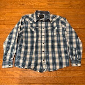 Cody James Shirt Mens Large Blue Gray Plaid Western Pearl Snap Long Sleeve